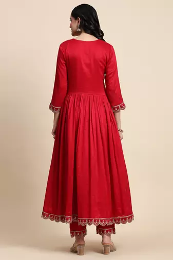 Trendmalls  Vichitra Silk Sequence Embroidery Anarkali Kurta Pant Salwar Suit Set Kurta Set for Women