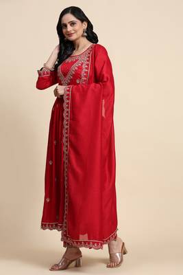 Vichitra Silk Sequence Embroidery Anarkali Kurta Pant Salwar Suit Set Kurta Set for Women 6
