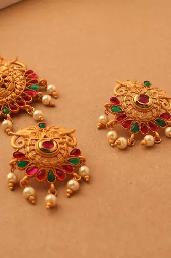 Elephant Carved Multicolored Beaded Necklace and Earrings Set