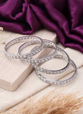 Modern Fusion: Silver Bangles with Square Diamond Engravings 1
