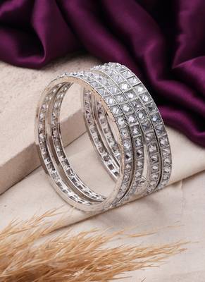 Modern Fusion: Silver Bangles with Square Diamond Engravings 3