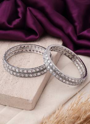 Modern Fusion: Silver Bangles with Square Diamond Engravings 4