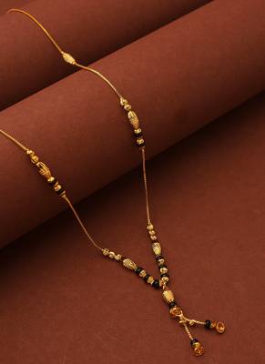 Simple Gold Chain Mangalsutra with Small Gold and Black Beads 3