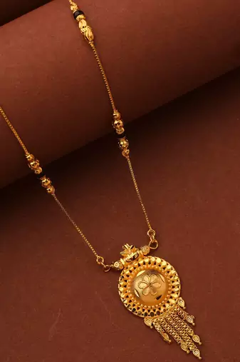 Gold-Plated Traditional Tali Mangalsutra with Floral Pendant