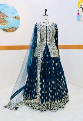 Teal Colour New Designer Party Indo Lehenga Choli Set 1