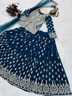 Teal Colour New Designer Party Indo Lehenga Choli Set 3