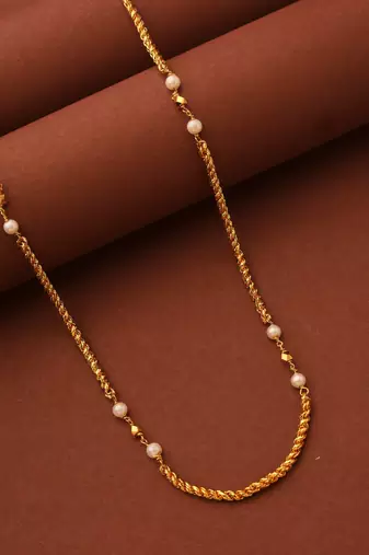 Gold Plated Necklace With White Beads