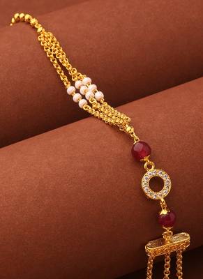 Multilayer Necklace with Red Stones, Pearls, and Gold Balls 3