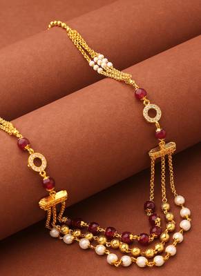 Multilayer Necklace with Red Stones, Pearls, and Gold Balls 4