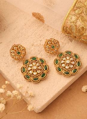 Gold Plated Earrings with Green Stone 1