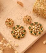 Gold Plated Earrings with Green Stone