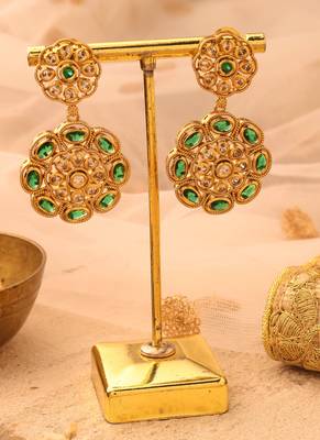 Gold Plated Earrings with Green Stone 3