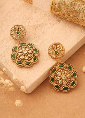 Gold Plated Earrings with Green Stone 4