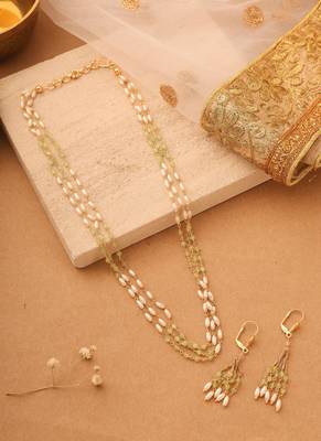 Multi-Layer Necklace Set with White and Mint Green Beaded Stones 1