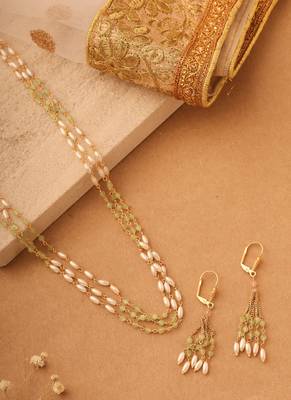 Multi-Layer Necklace Set with White and Mint Green Beaded Stones 3