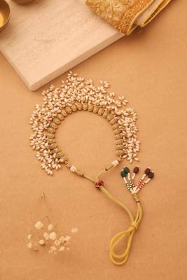 Gold Plated South Indian Style Necklace with Pearl Drops 1