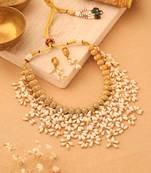 Gold Plated South Indian Style Necklace with Pearl Drops
