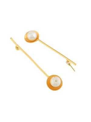 White pearl and gold plated long earring 3
