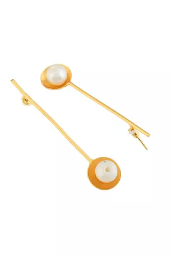 White pearl and gold plated long earring