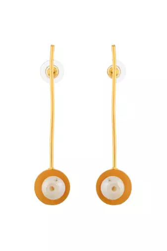 White pearl and gold plated long earring