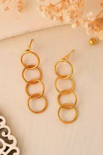 Gold tone long circle earrings