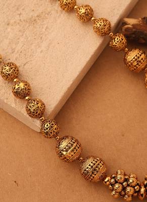 Gold Plated Beaded Necklace Set - Alloy Antique Temple Jewelry 5