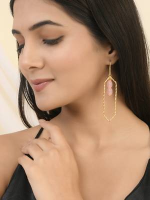 Pink beads and gold plated statement earring for women 1