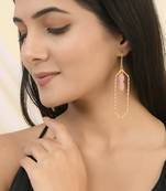 Pink beads and gold plated statement earring for women