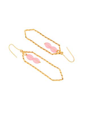 Pink beads and gold plated statement earring for women 3