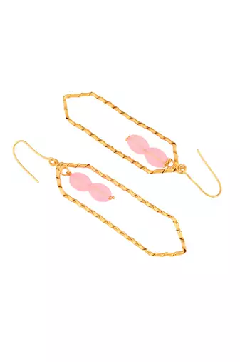 Pink beads and gold plated statement earring for women