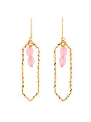 Pink beads and gold plated statement earring for women 4