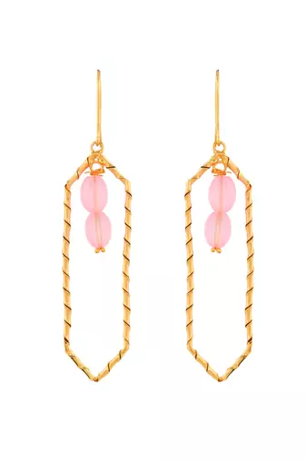 Pink beads and gold plated statement earring for women