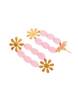 Pink beads and gold flower statement earring 3