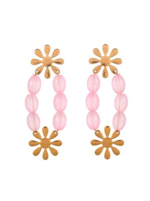 Pink beads and gold flower statement earring 4