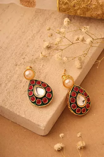 Long Double Pearl Necklace Set with Kundan Stone Pendant