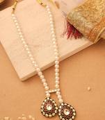 Long Pearl Necklace Set with Kundan Stone Pendant