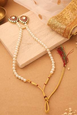 Long Pearl Necklace Set with Kundan Stone Pendant 3