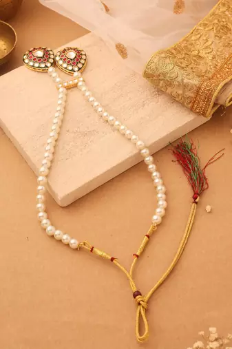 Long Pearl Necklace Set with Kundan Stone Pendant
