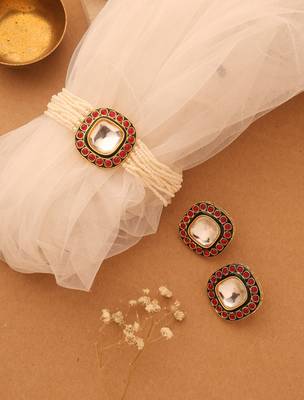 Pearl Choker with Square Kundan Stone Pendant 3