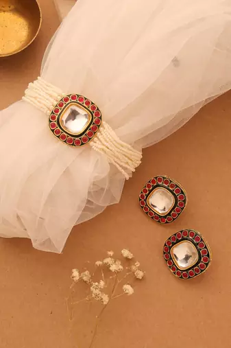 Pearl Choker with Square Kundan Stone Pendant