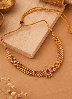 Classiques Ruby Stone Studded Tushi Gold Plated Necklace 1