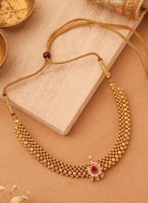 Classiques Ruby Stone Studded Tushi Gold Plated Necklace 3