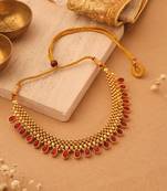 Gold-Plated Tushi Necklace with Ruby Stone Studs