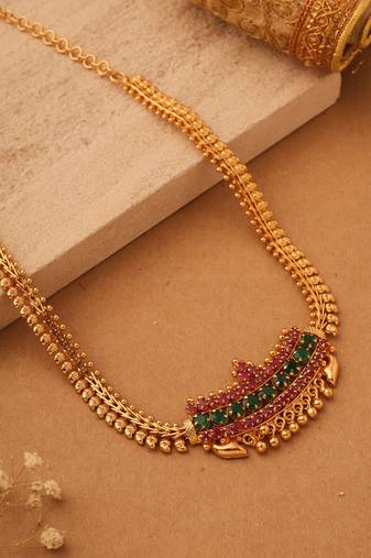 Gold-Plated Necklace with Ruby Pendant