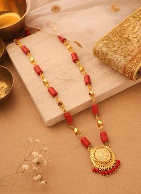 Divine Grace Red Bead & Lakshmi Pendant Necklace 3