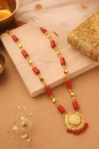 Divine Grace Red Bead & Lakshmi Pendant Necklace