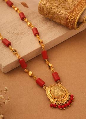 Divine Grace Red Bead & Lakshmi Pendant Necklace 1