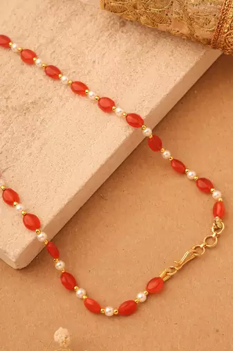 Sunset Radiance Oval Stone & Pearl Necklace