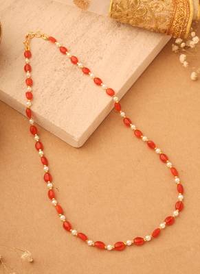 Sunset Radiance Oval Stone & Pearl Necklace 1