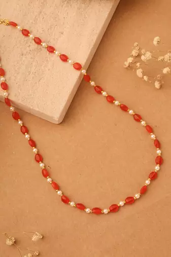 Sunset Radiance Oval Stone & Pearl Necklace